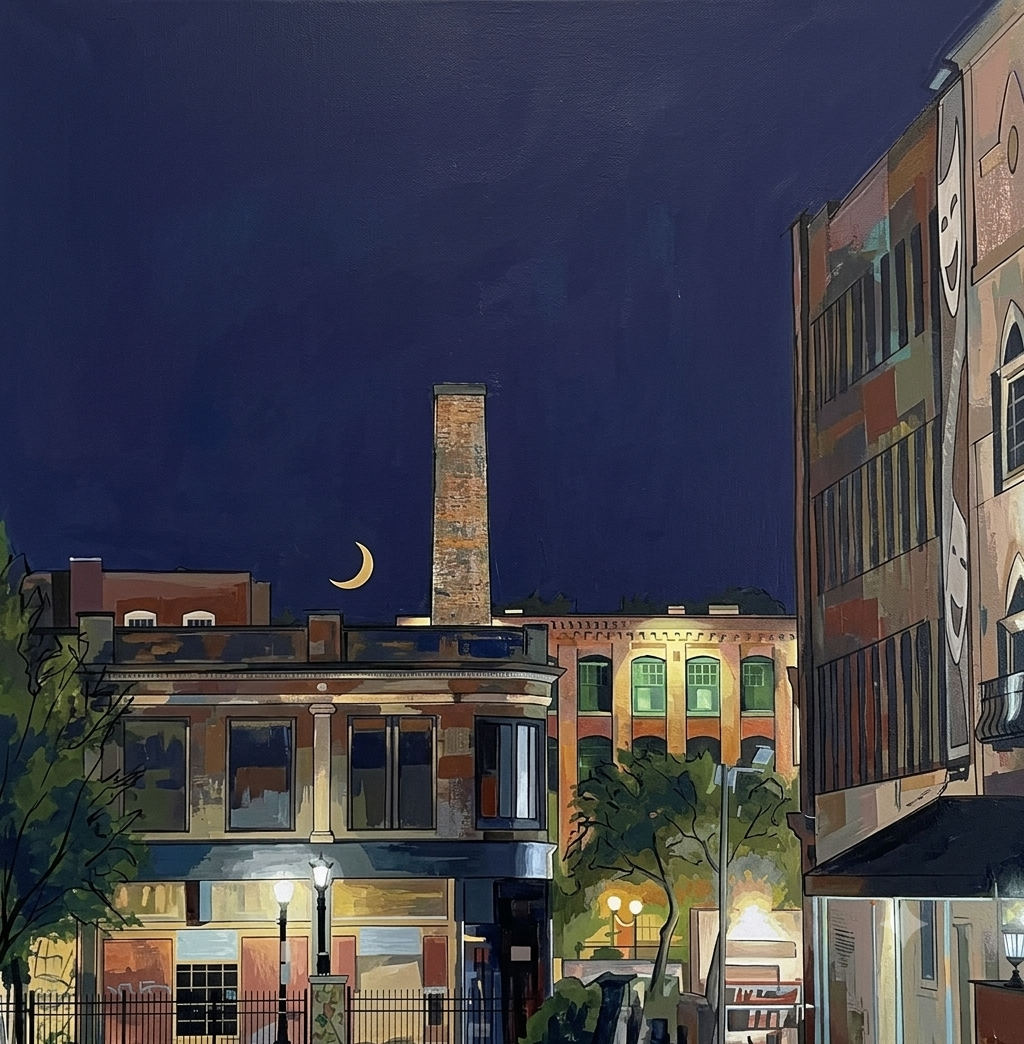 Low Moon Cityscape by Cathy Drakes