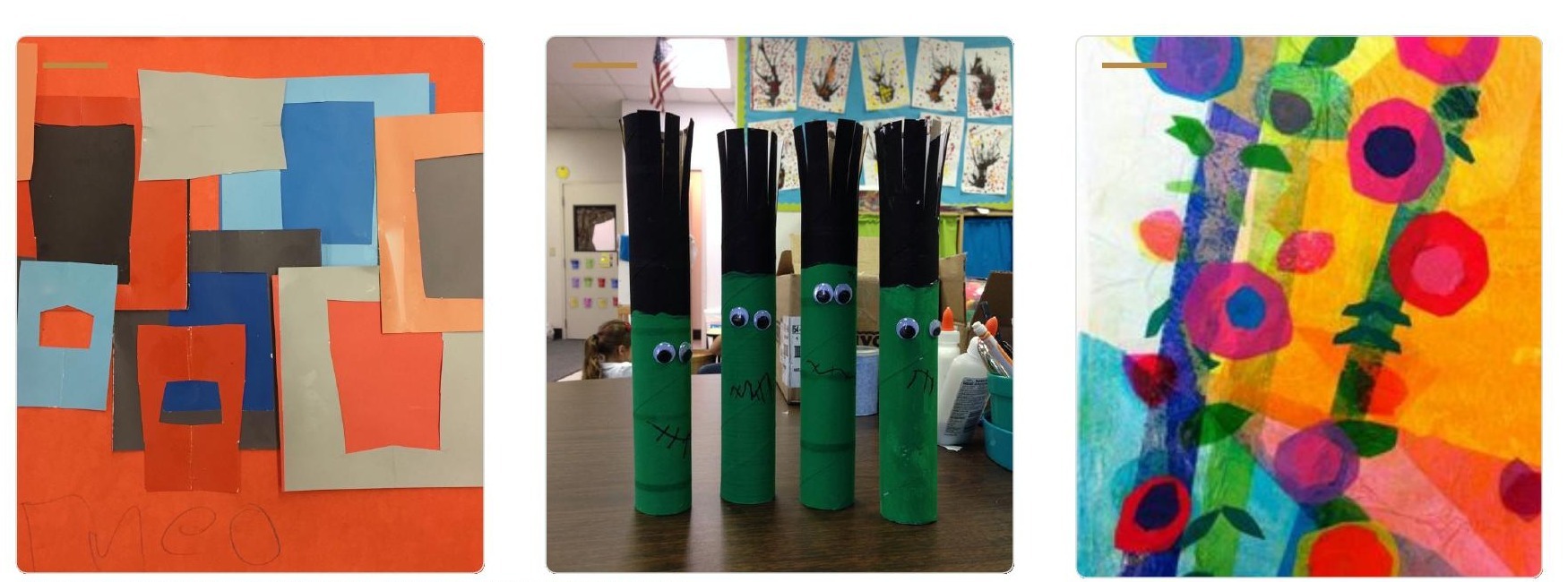 A selection of colorful original student artwork